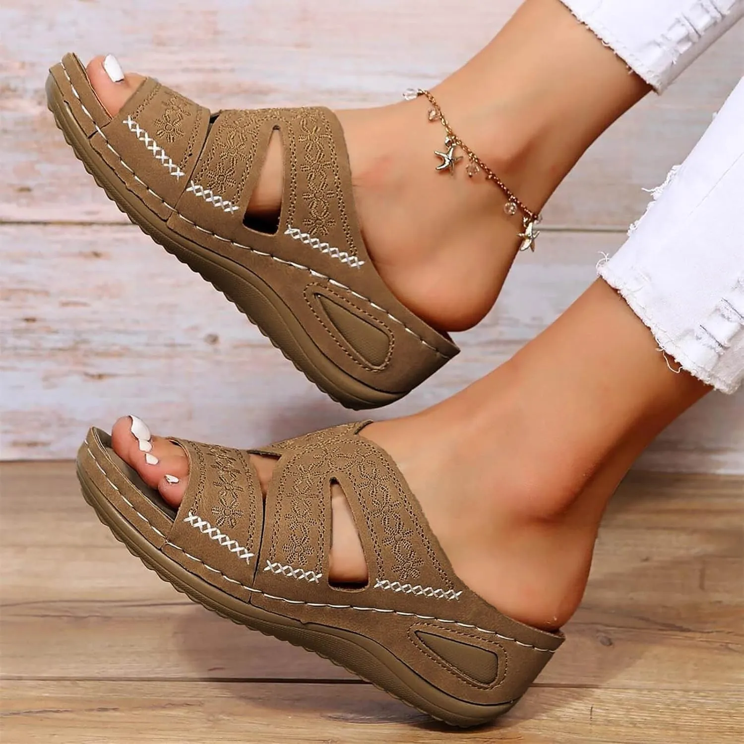 Womens Wedge Sandals Dressy Sandal Casual Slip on Summer Shoes Orthopedic Sandals Lightweight Platform Shoe
