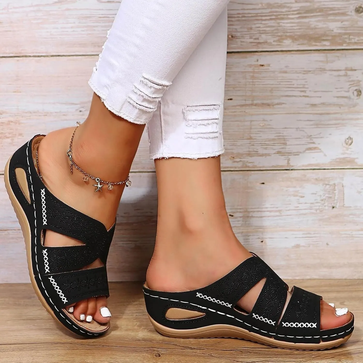 Womens Wedge Sandals Dressy Sandal Casual Slip on Summer Shoes Orthopedic Sandals Lightweight Platform Shoe
