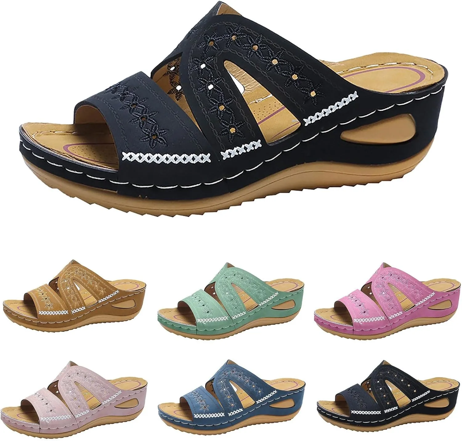 Womens Wedge Sandals Dressy Sandal Casual Slip on Summer Shoes Orthopedic Sandals Lightweight Platform Shoe