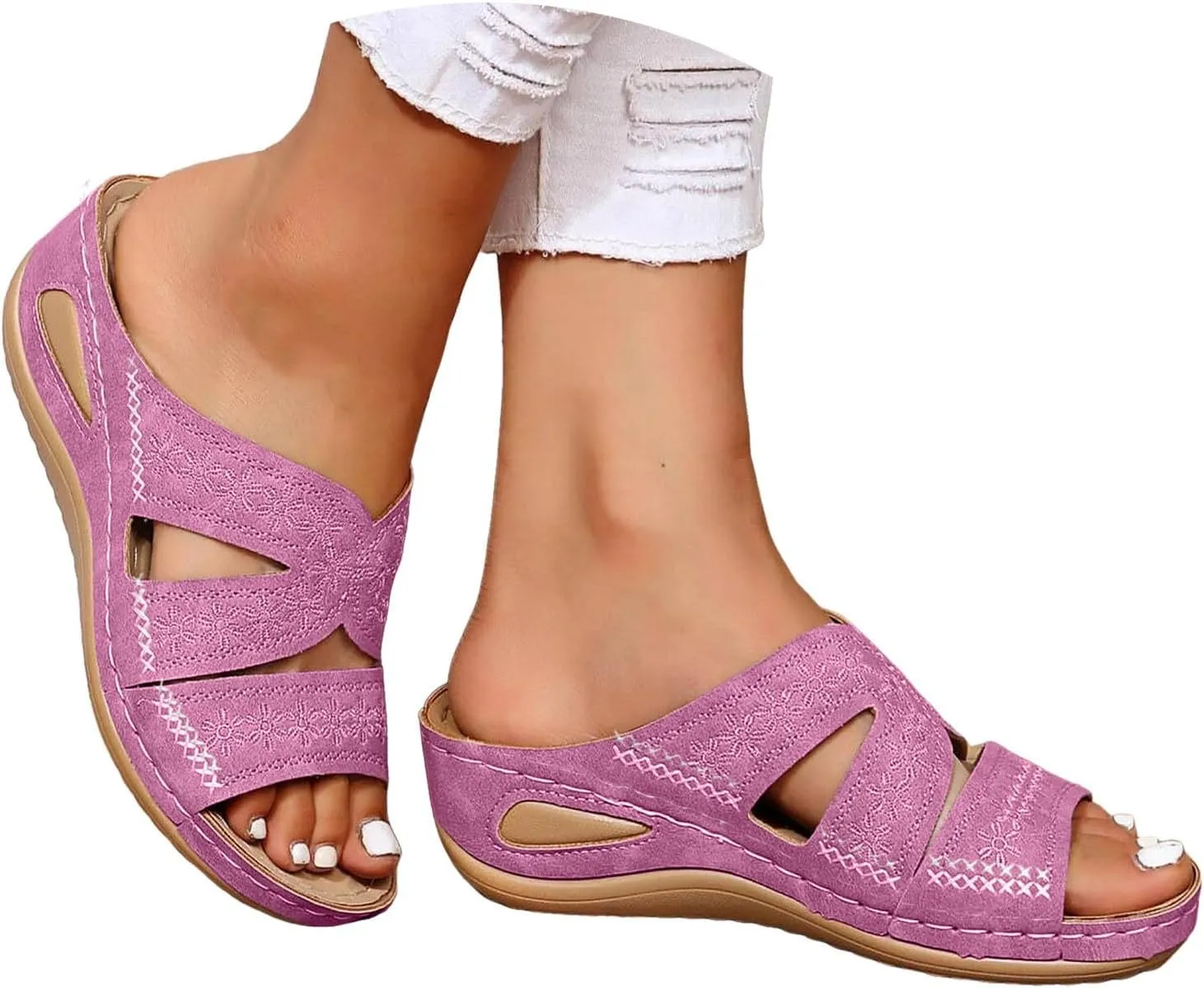 Womens Wedge Sandals Dressy Sandal Casual Slip on Summer Shoes Orthopedic Sandals Lightweight Platform Shoe