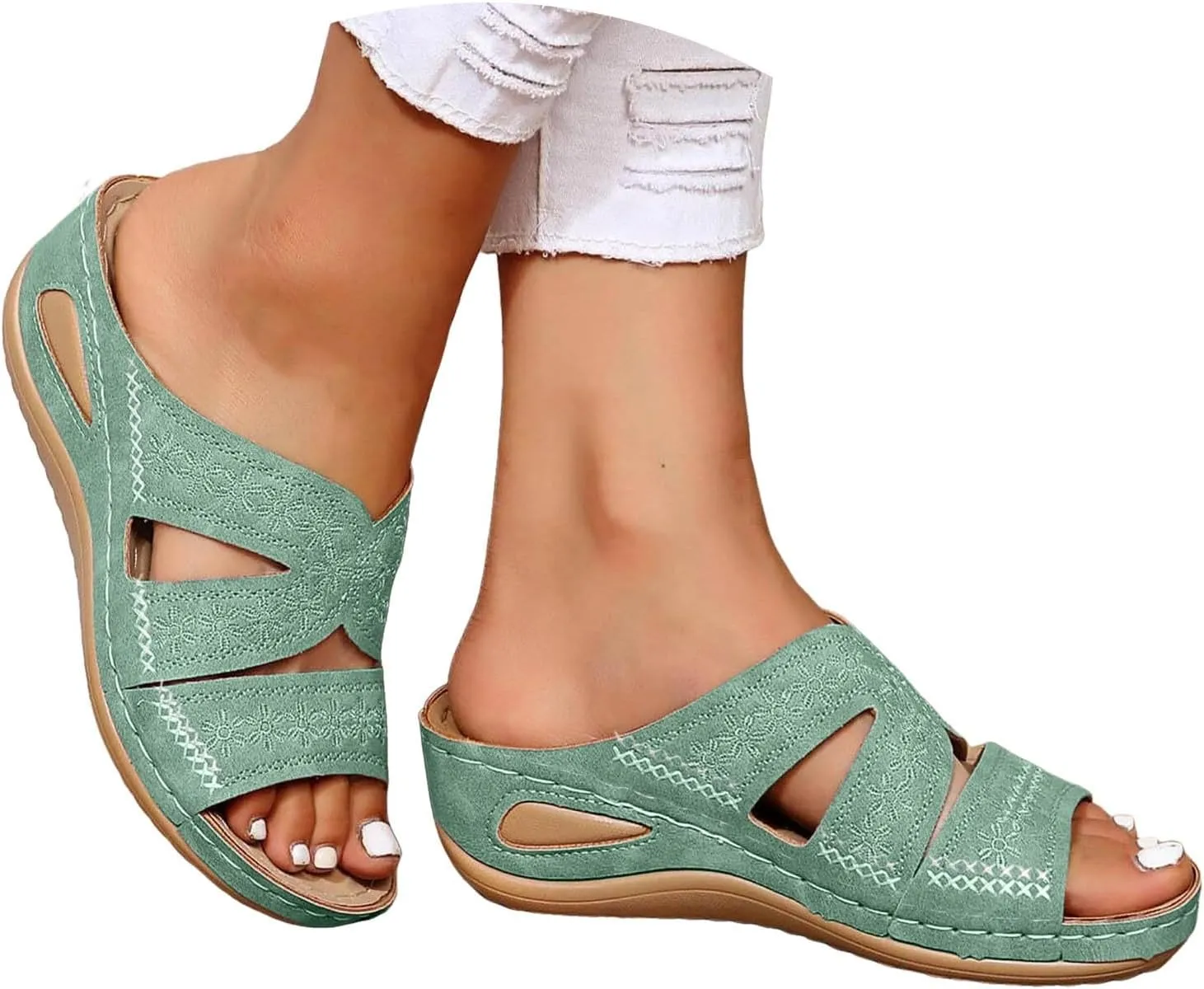Womens Wedge Sandals Dressy Sandal Casual Slip on Summer Shoes Orthopedic Sandals Lightweight Platform Shoe