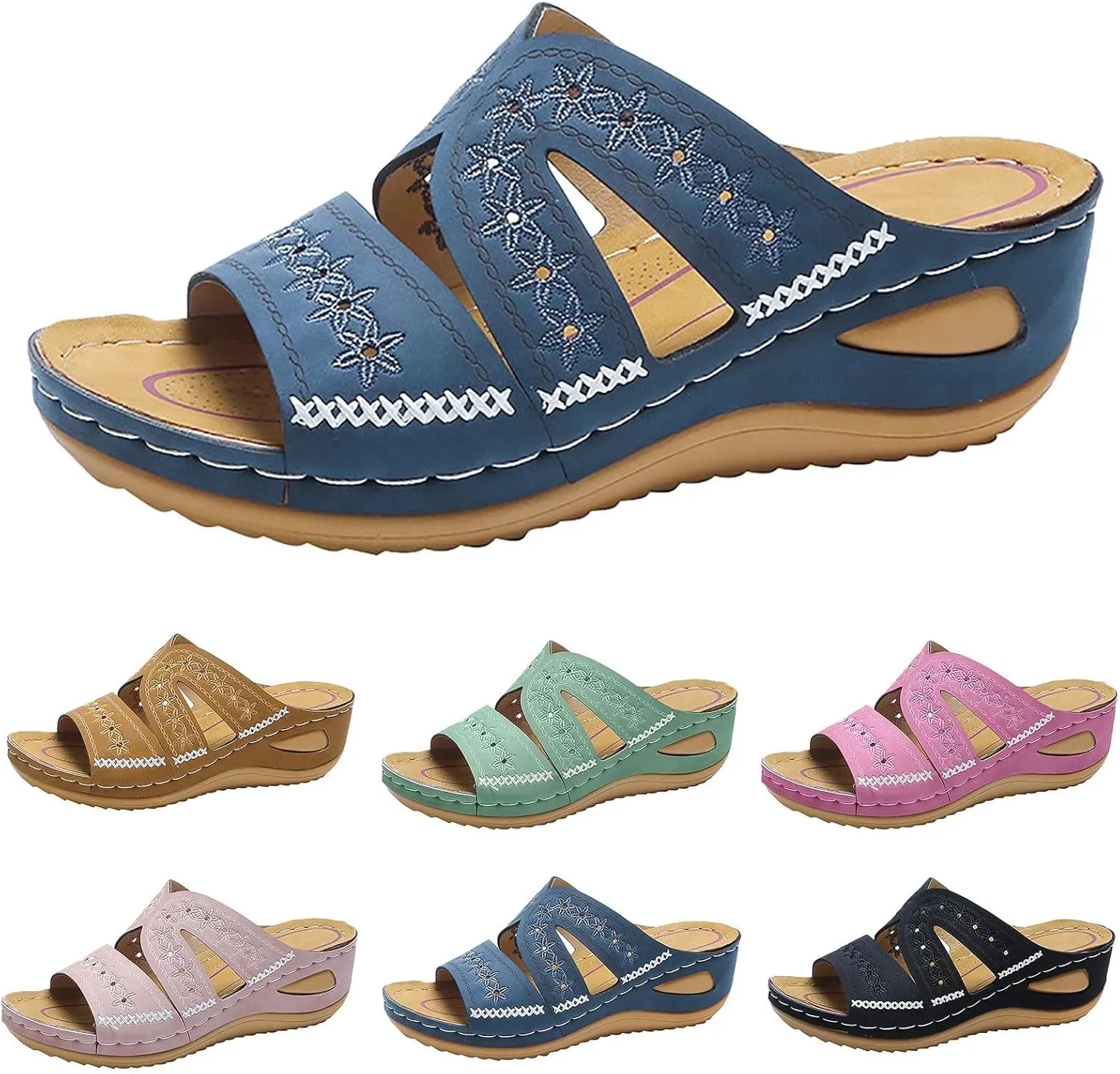 Womens Wedge Sandals Dressy Sandal Casual Slip on Summer Shoes Orthopedic Sandals Lightweight Platform Shoe