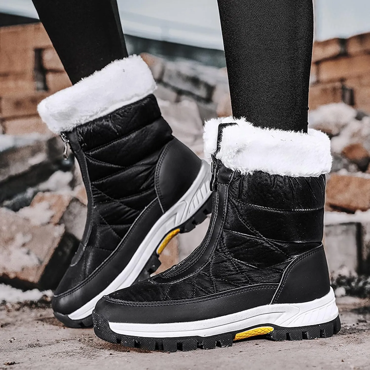 Womens Winter Snow Boots Ankle Snow Booties Warm Fur Lined Winter Boots Anti Slip Lug Sole Waterproof Hiking Boots