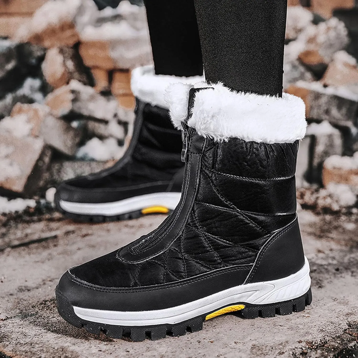 Womens Winter Snow Boots Ankle Snow Booties Warm Fur Lined Winter Boots Anti Slip Lug Sole Waterproof Hiking Boots