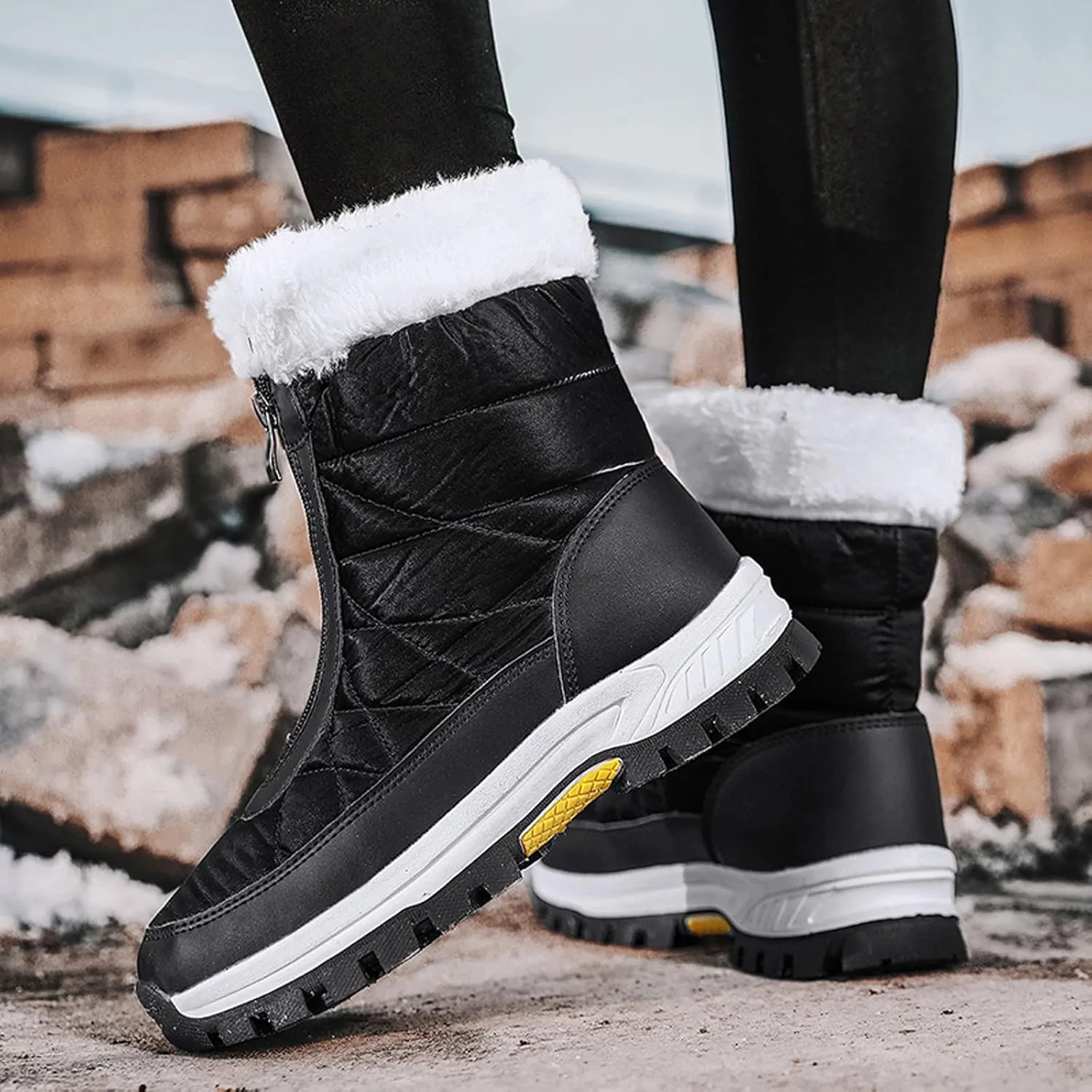 Womens Winter Snow Boots Ankle Snow Booties Warm Fur Lined Winter Boots Anti Slip Lug Sole Waterproof Hiking Boots
