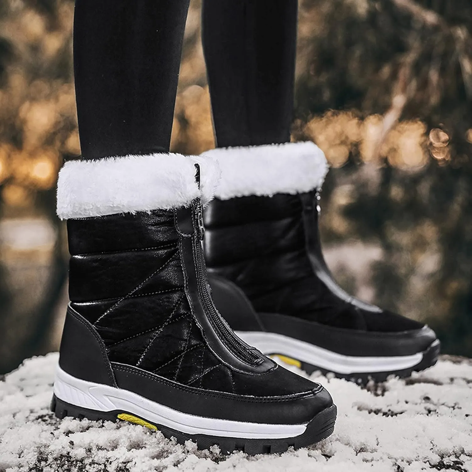 Womens Winter Snow Boots Ankle Snow Booties Warm Fur Lined Winter Boots Anti Slip Lug Sole Waterproof Hiking Boots