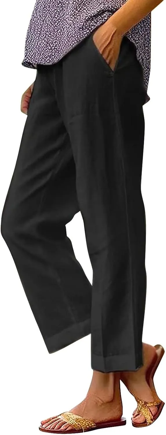 Workout Leggings for Women Elastic Pants Long Drawstring Linen Women Waist Cotton Casual High Waist Casual Lounge Pant