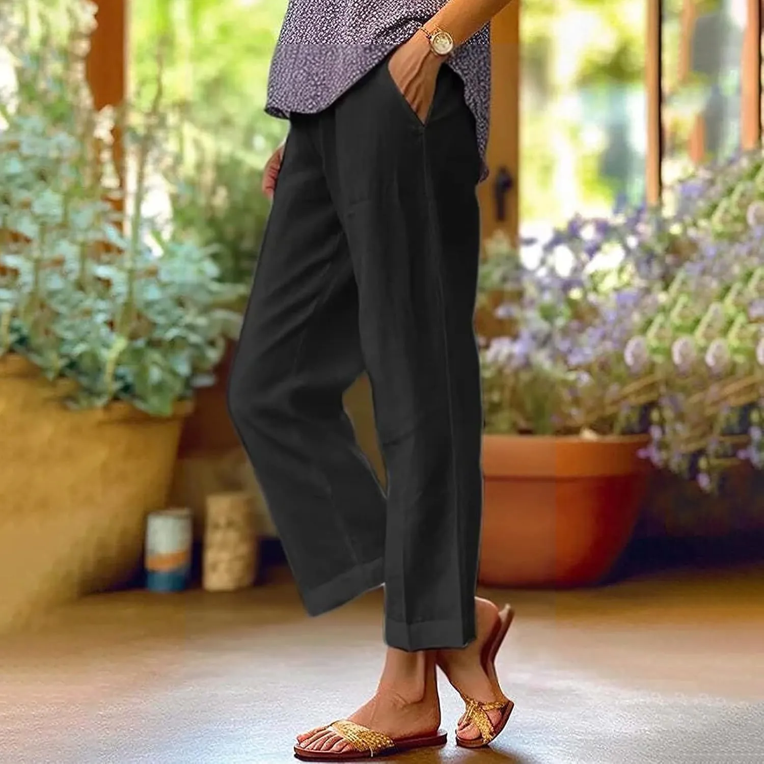 Workout Leggings for Women Elastic Pants Long Drawstring Linen Women Waist Cotton Casual High Waist Casual Lounge Pant