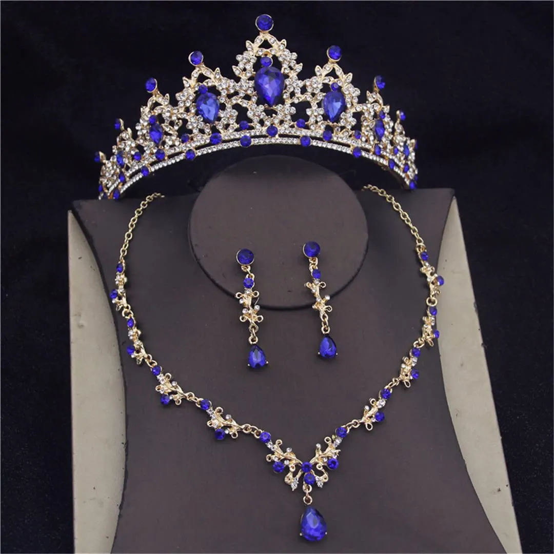 Wvapzxx Baroque Crystal Wedding Bridal Jewelry Sets Women Bride Tiara Crowns Earring Necklace Wedding Jewelry Set