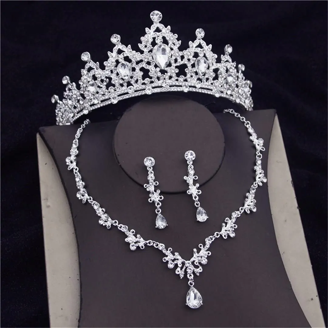 Wvapzxx Baroque Crystal Wedding Bridal Jewelry Sets Women Bride Tiara Crowns Earring Necklace Wedding Jewelry Set