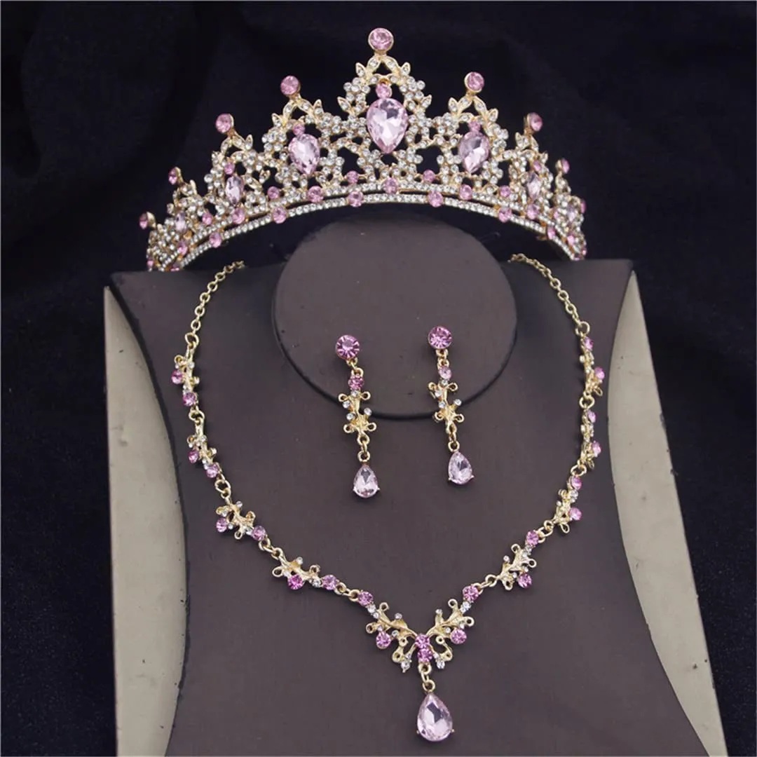Wvapzxx Baroque Crystal Wedding Bridal Jewelry Sets Women Bride Tiara Crowns Earring Necklace Wedding Jewelry Set