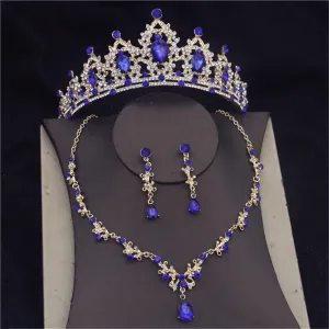 Wvapzxx Baroque Crystal Wedding Bridal Jewelry Sets Women Bride Tiara Crowns Earring Necklace Wedding Jewelry Set