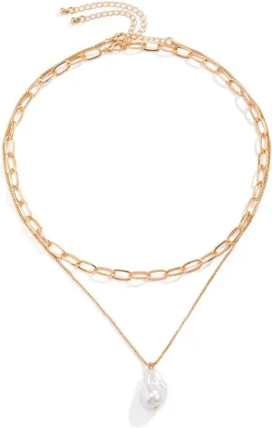 Wycian Bohemian Jewelry for Women Necklace, Necklace Chains Layers Irregular Pearl Jewelry for Women Women Necklace