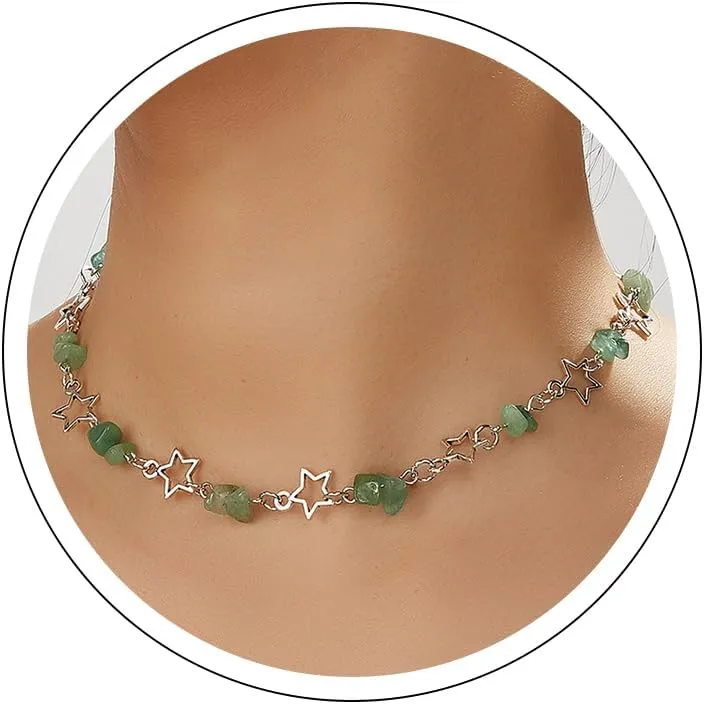 Y2K Star Choker Necklace with Pearl Charms - Gothic Summer Jewelry for Women