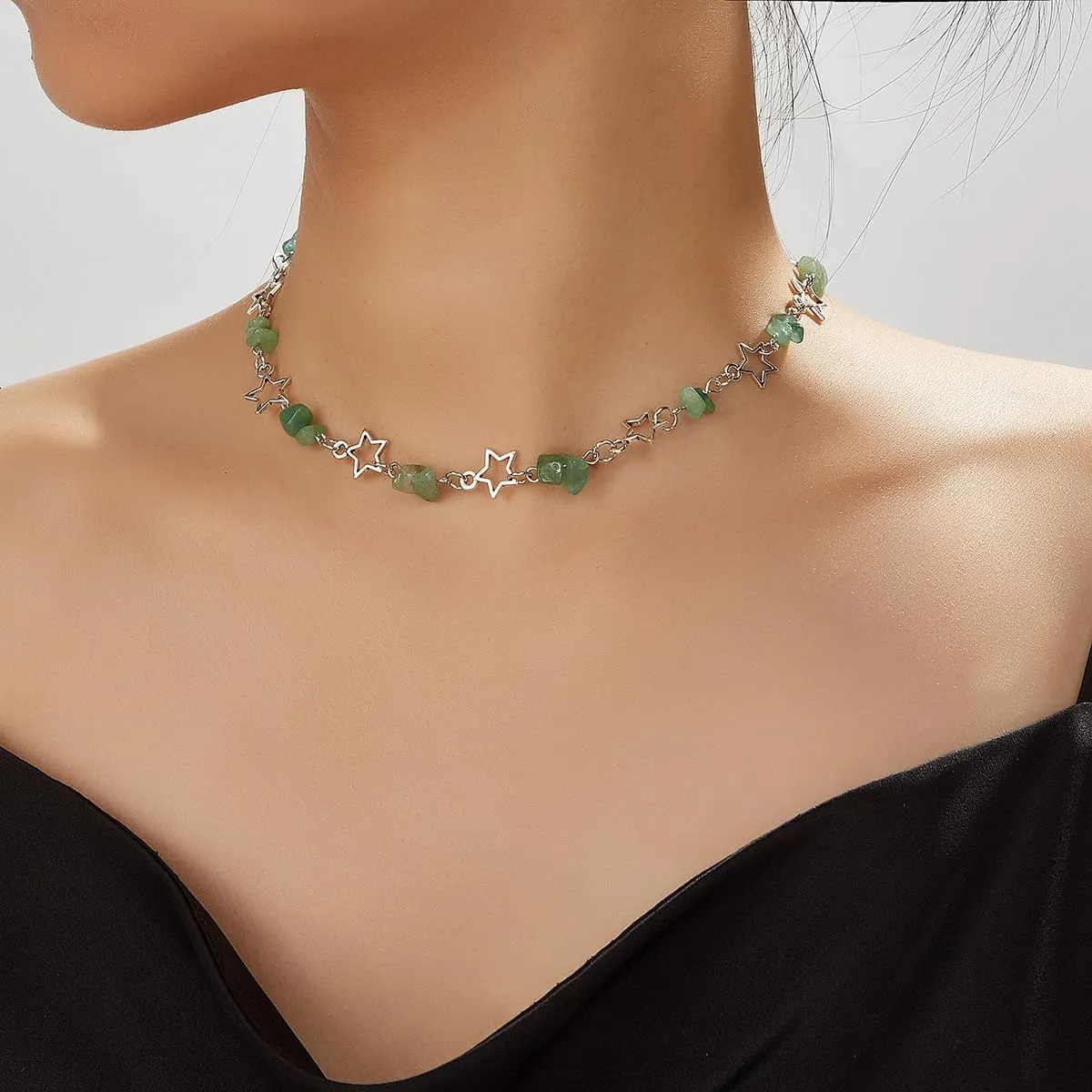 Y2K Star Choker Necklace with Pearl Charms - Gothic Summer Jewelry for Women