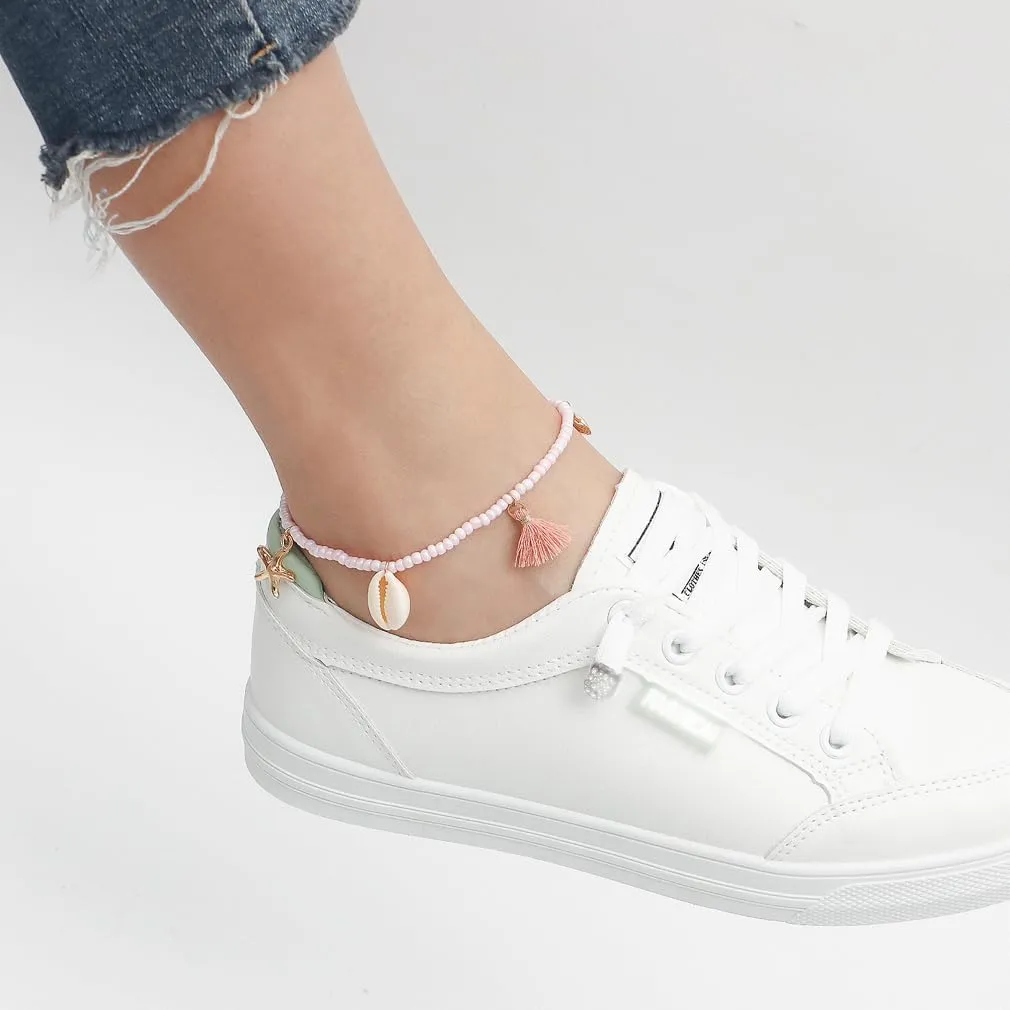 YAZILIND Bohemian Beads Chain Anklet Shell Starfish Shape Handmade Adjustable Beach Anklets Ladies Foot Jewelry