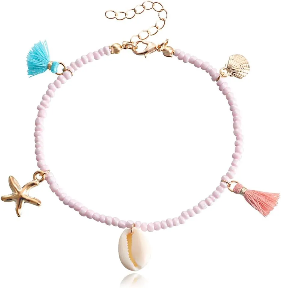 YAZILIND Bohemian Beads Chain Anklet Shell Starfish Shape Handmade Adjustable Beach Anklets Ladies Foot Jewelry