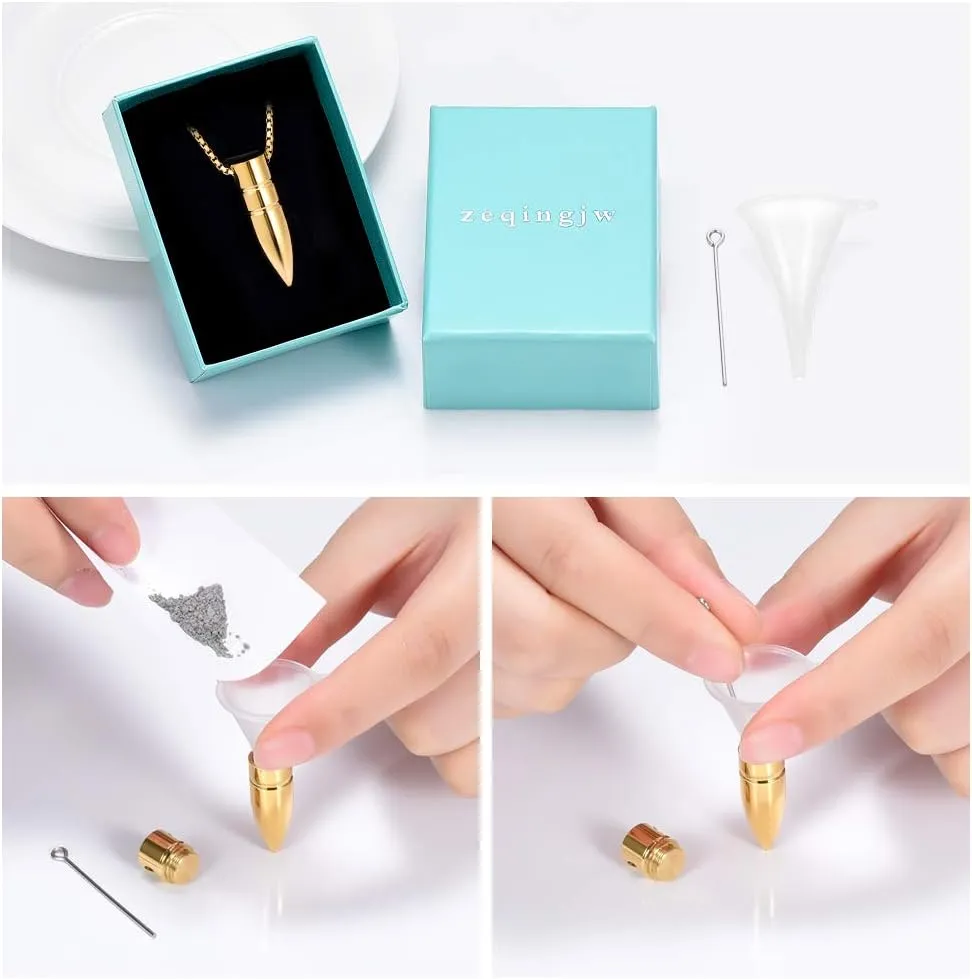 zeqingjw Bullet Urn Necklace for Ashes Memorial Cremation Jewelry Ash Holder Keepsake Jewelry for Pet/Human