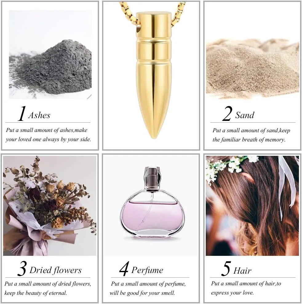 zeqingjw Bullet Urn Necklace for Ashes Memorial Cremation Jewelry Ash Holder Keepsake Jewelry for Pet/Human