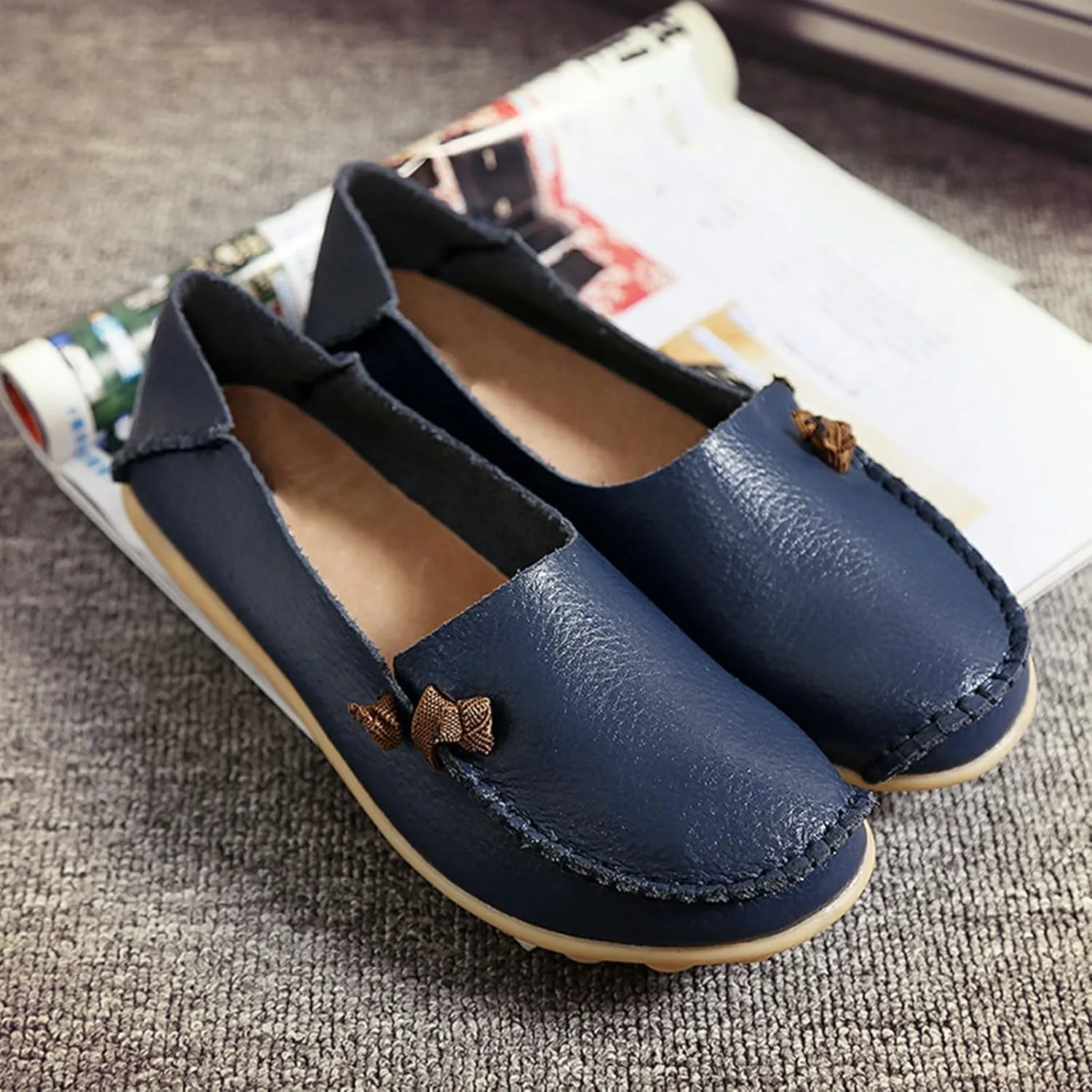 ZWRXW Loafers for Women Casual Comfort Walking Cute Flat Loafer Ladies Slip On Flat Shoes Lightweight Fashion Moccasins Driving Flats Boat Shoes